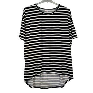 LuLaRoe Irma Womens Size Large Black & White Striped High-Low Top